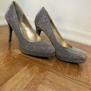 Elegant Silver Glitter Heels Size 8